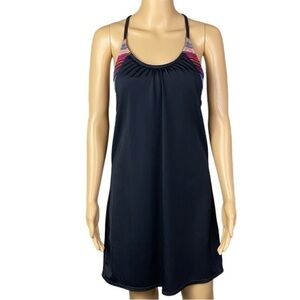 ATHLETA “Black Multi Blousy Tankini Swim Dress” w/built-in bra. Size 34 B/C. EUC
